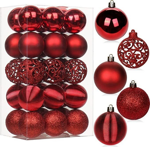 Kit Adornos De Navidad Bolas Textura Mixta 6 Cm Pack 30 Rojo