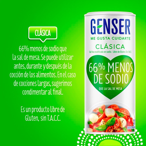 Imagen 3 de 7 de Sal Fina Genser Clasica Salero 90g 66% Menos Sodio