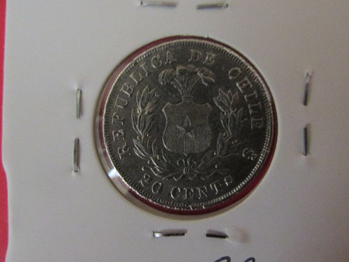 Antigua Moneda Chile 20 Centavos Plata Año 1872 Muy Escasa (Usado)