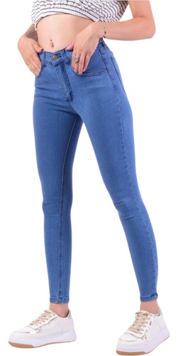 Jean Celeste Clasico Mujer Elastizado Denim Skinny Moda