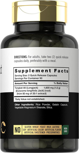 Constructor Potenciador De Fuerza 1600mg Tongkat Ali 180caps Sabor Sin Sabor