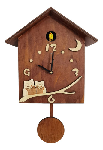 Reloj Cucu Decorativo De Pared Con Buhos Y Luna Madera Noche Color del fondo Marrón claro