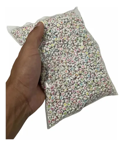 Letras infantiles de 7 mm, paquete de 500 g, aproximadamente 4000, longitud al por mayor de 4 mm, color blanco/color de 7 mm de diámetro