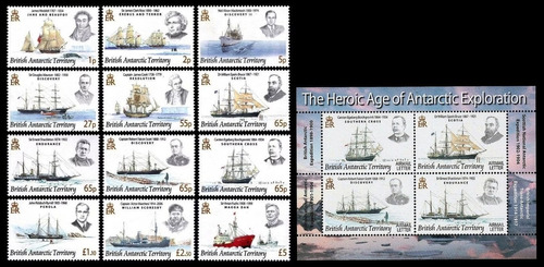 Barcos, Navegantes- Antártida Británica - Serie + Block Mint