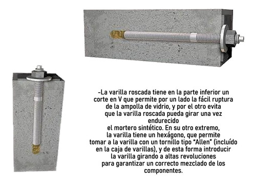 Varilla Roscada M8 Fijacion Quimica Anclaje Steelframe X10u Color Plateado