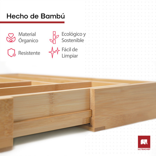 Organizador de Cubiertos Expandible con 8 Compartimentos Ultrachef Bambú