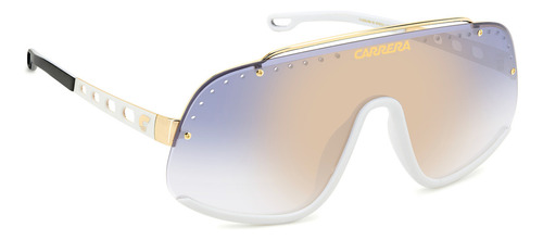 Lentes De Sol Carrera Flaglab 16 Ky2 Blue Gold 100% Autentic Lente Azul Claro Varilla Blanco Armazón Blanco Diseño Mascara