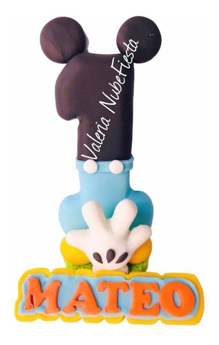 Cake Topper Micky Mouse Bebe Azul Vela Fiesta Pasta Francesa