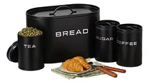 Comprar Set X 4 Latas Black Metal De Alimentos Pan Azúcar Café Té