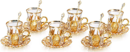 Vasos De Té Turcos Bosphorus, 100ml, Con Cucharas, 6 Piezas