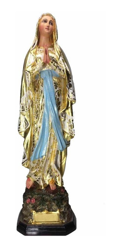 Virgen De Lourdes 86cm Óleo Con Hoja De Oro