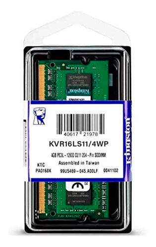 Memoria Ram Kingston Kvr16ls114wp 4gb Ddr3l Cl11 1600mhz Sod