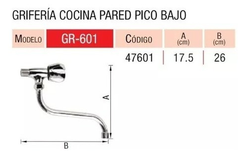 Griferia Grifo Cocina Pared Monocomando Pico Bajo Latyn