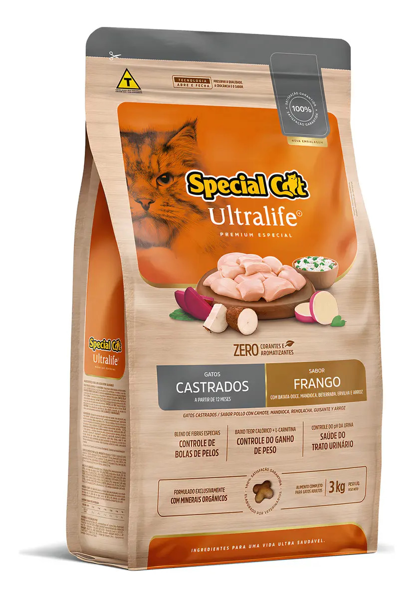 Ração Special Cat Ultralife Gatos Castrados Frango 3kg Proteção Bucal
