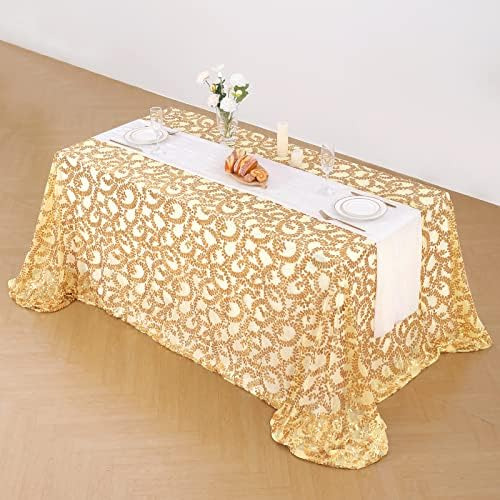 Mantel Rectangular Con Purpurina Dorada De 90 X 156 Pulgadas