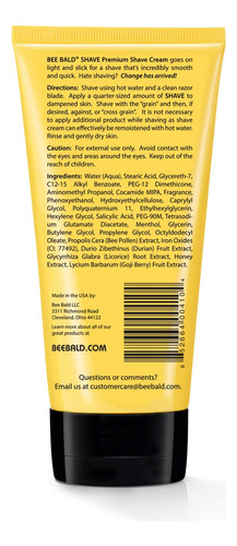 Crema De Afeitar Bee Bald Shave Premium 180 Ml Para Rostro Y