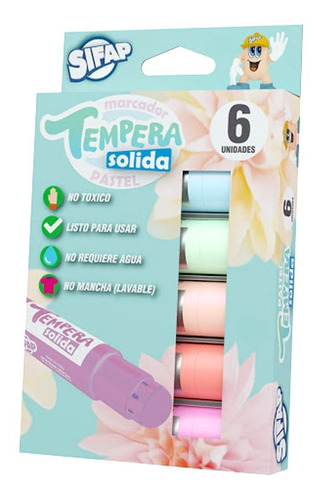 Tempera Solida Sifap Pastel X6 Colores