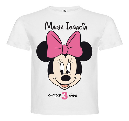 Polera Personalizada Minnie Moño Algodon Niñas Cumpleaños