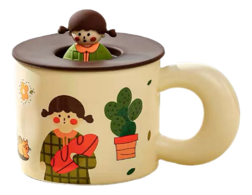  Taza Kawaii Con Tapa Diseño Muñeca 