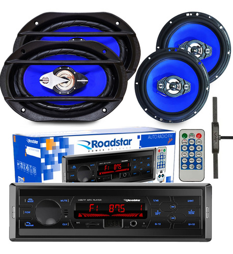 Kit Som Radio Mp3 Controle + Alto Falantes 6 + 6x9 + Antena