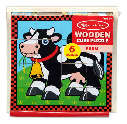 Melissa Doug Farm Wooden Cube Puzzle Con Bandeja De Almacena