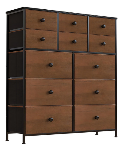 Comoda 12 Cajones De Tela Marco De Acero Plegable Cajonera Color Expresso
