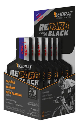 10 Sachês Recarb Energy Gel Black Pro Beta Reidrat Bcaa Pala