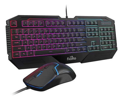 Fiodio Rainbow Wired Gaming Computer Keyboard And Mouse Comb