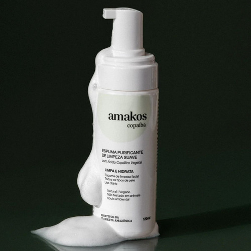 Espuma De Limpeza Facial Antiacne Limpeza Profunda Calmante Antioxidante De Copaíba Vegano 120ml Amakos