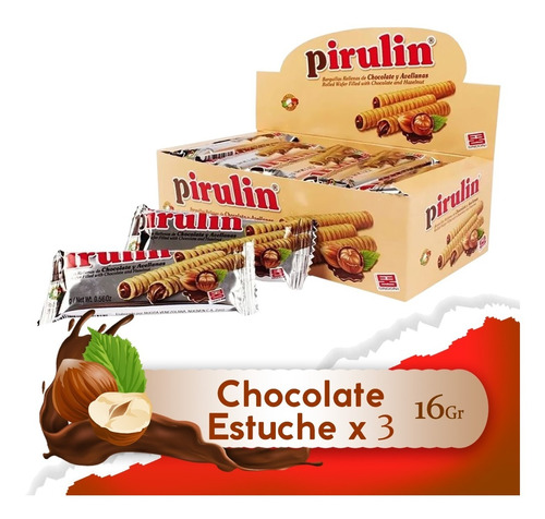 Pirulin Chocolate Porción Tres  Display 25u De 16g