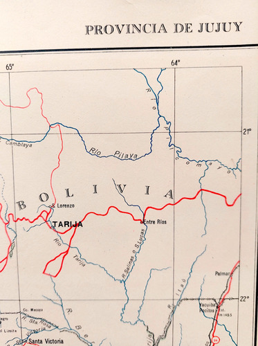 Mapa 1953 Provincia Jujuy Ferrocarril Ruta Peronismo