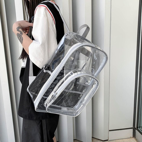 3 Conjuntos De Mochilas Escolares Transparentes Em Pvc Cor Terno Cinza De Três Peças
