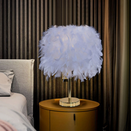 Lámpara De Mesa Led Decorativa Luz Nocturna Con Plumas