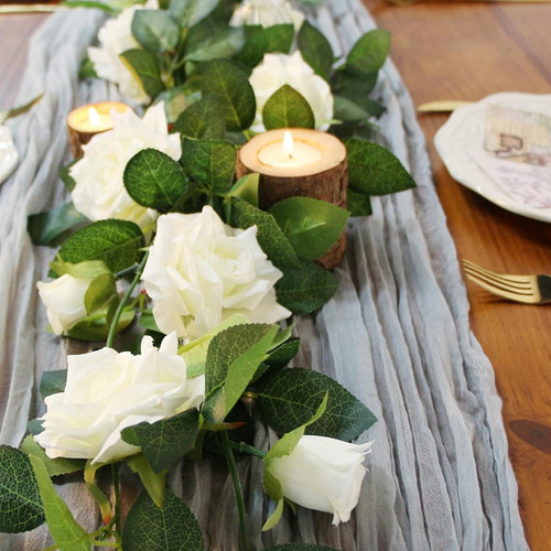 6pcs Camino De Mesa Boho Y Flores Artificial Rosas