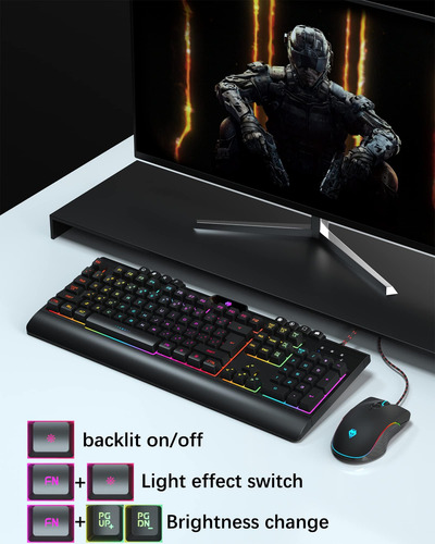 Combo De Teclado De Juegos Y Mouse Con Cable De Qmhaonan, Te