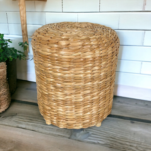2 Mesas Laterais/puffs Palha Taboa Premium Para Casa E Decor
