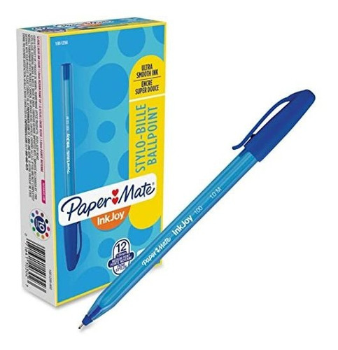 Paper Mate Inkjoy 100st Bolígrafos, Medio Punto, Azul, Caja 