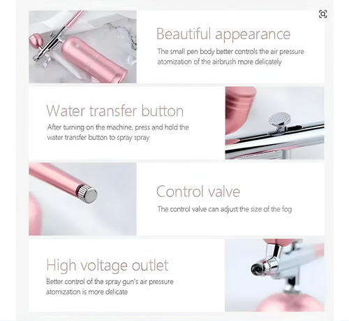 Aerógrafo Portátil Recargable Pulverizador P/uñas Multiusos Rosa