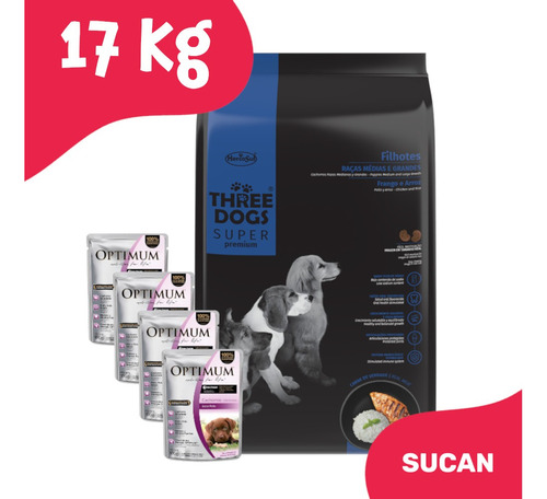 Three Dogs Perro Cachorro Mediana Y Grande 17 Kg + Promo!