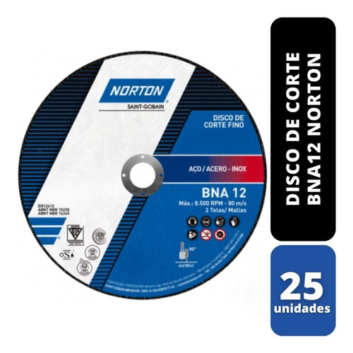 Kit 25 Disco De Corte Bna12 4.1/2x1,6 X 7/8 Norton