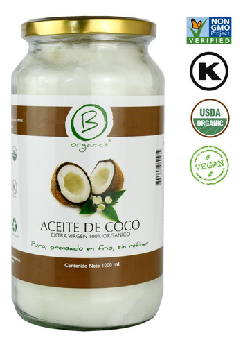 Aceite De Coco Extra Virgen 1lt Orgánico Prensado En Frio