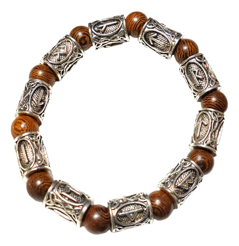 Pulsera Runas Vikingas, Madera Natural, Joyería Clásica