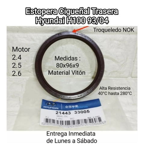 Estopera Cigueñal Trasera 80x96x9 Hyundai H100 2.4/2.5/2.6l