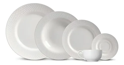 Aparelho De Jantar 30 Peças Split White Alleanza Cerâmica Cor Branco Relevo