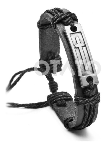 Pulsera Hombre - Pulsera Cuero Genuino - Dije Cruz Acero - Brazalete Hombre - Pulseras Hombre