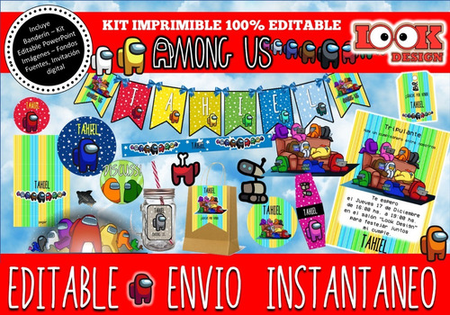 Kit Imprimible Candy Bar Among Us 100% Editable Powerpoint