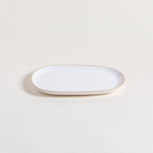 Plato Postre Zarzis Blanco Con Borde Natural 23.5x16.5cm