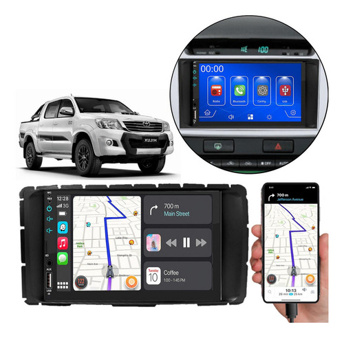 Kit Multimídia Mp5 7 Polegadas Hilux 2012-2016 Radio Bt Usb Cor Preto