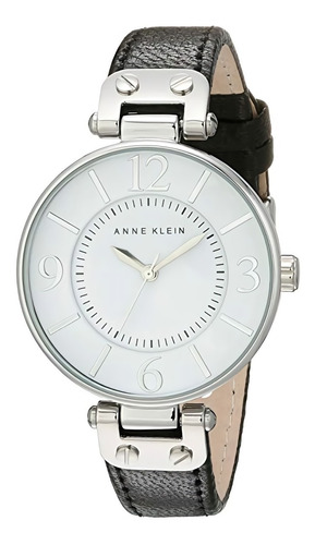 Reloj Mujer Anne Klein Correa De Piel 34 Mm 10/9169wtbk Color de la correa Negro Color del bisel Plateado Color del fondo Blanco