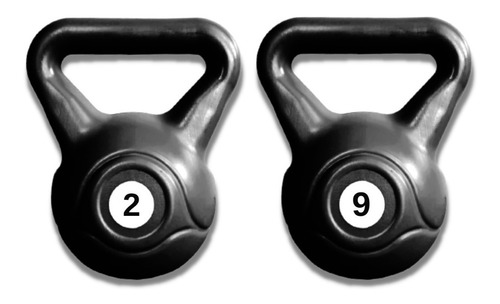 Kit Pesa Rusa Kettlebell Mancuerna 2kg + 9kg Plastica 